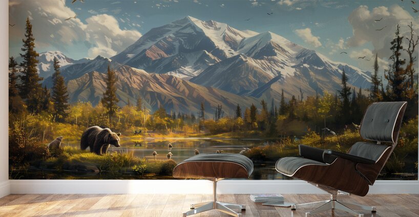 An Alaskas dreamlike Denali mountain scene with b Wall Murals