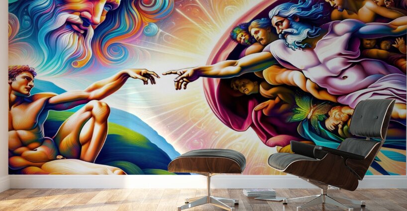 AI art Michelangelo inspired The Creation of Adam Wall Murals