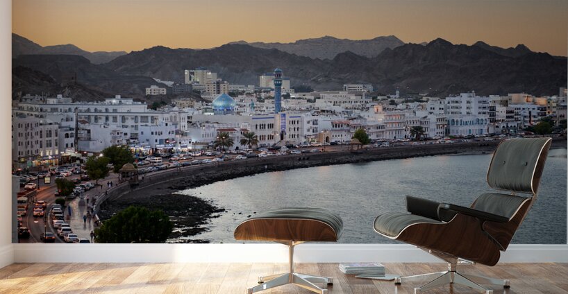 Oman. Muscat. Cityscape at sunset Wall Murals