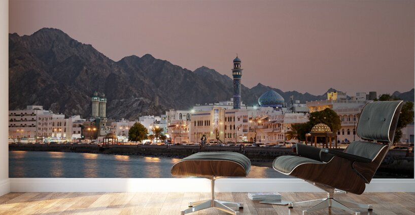 Oman. Muscat. Cityscape at sunset Wall Murals