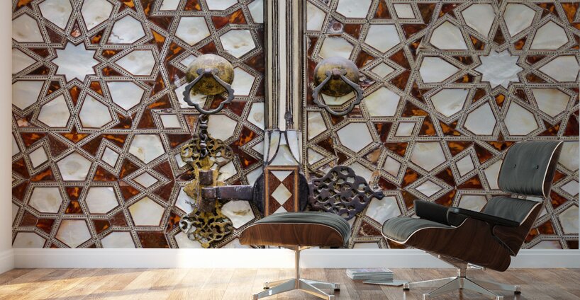 Istanbul Turkey. Topkapi Palace. Decorated door in the Harem Wall Murals