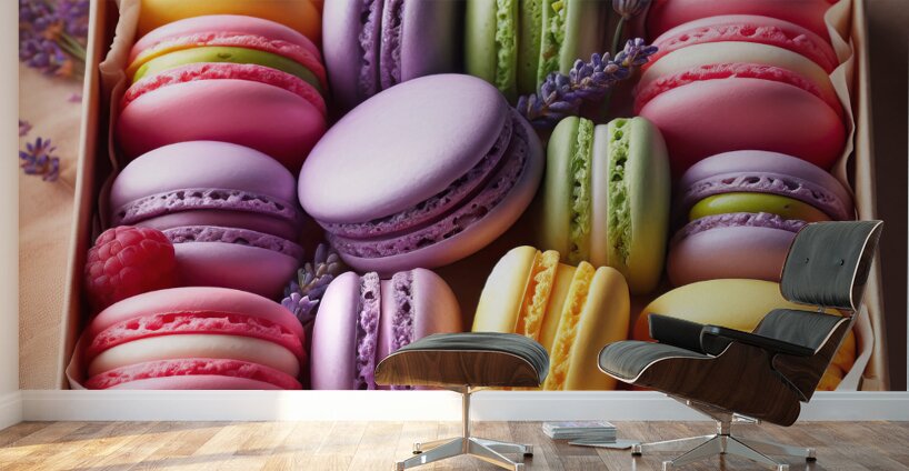 62 Assorted Colored Macaroons in Box Wall Murals