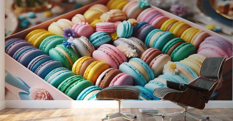 71 Assorted Colored Macaroons in Box Wall Murals