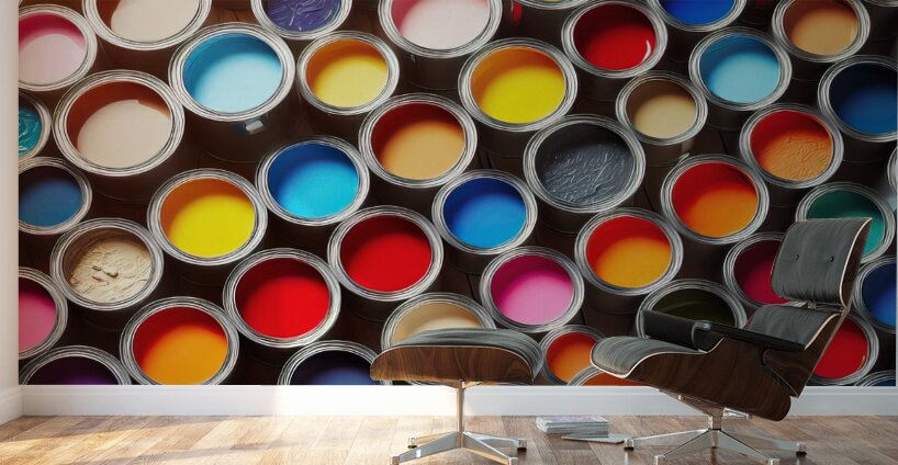 73 Row of Paint Cans Filled With Various Color.jp Wall Murals