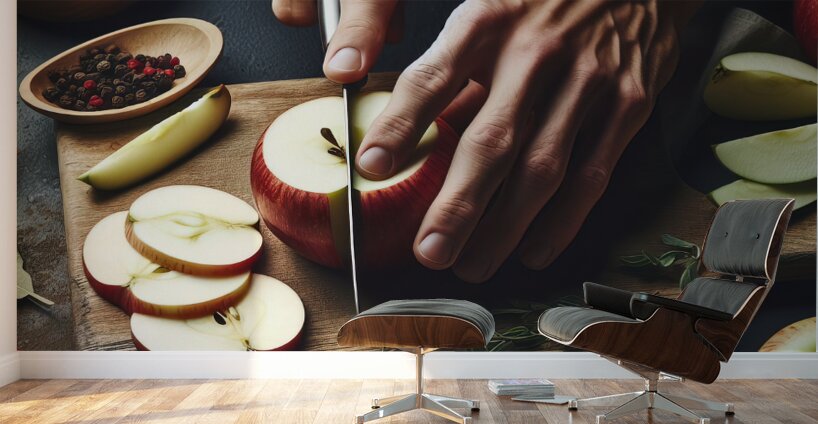 145 Cropped picture of hands cutting apple on cut Wall Murals