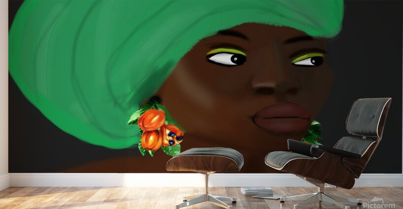 Jamaican Woman in Green Head Wrap with Ackee Earrings Wall Murals