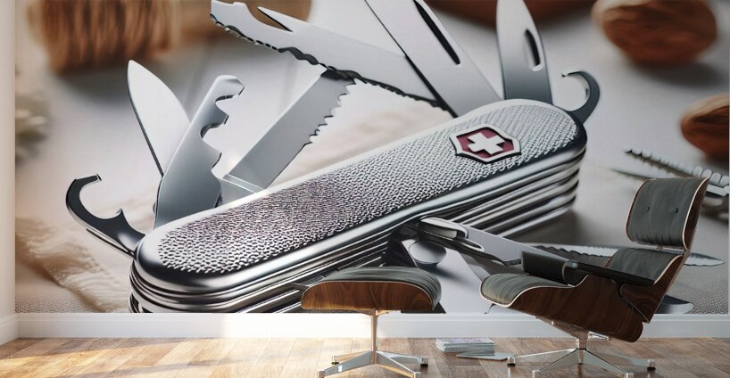170 Swiss army knife on white table Wall Murals