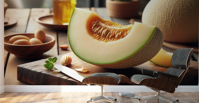 177 Fresh of whole and sliced orange melon or can Wall Murals