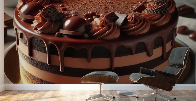 233 Chocolate cake with red berries and fruitscho Wall Murals