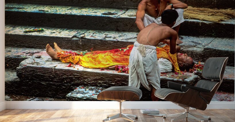 Nepal. Kathmandu. Cremation in Pashupatinath Wall Murals