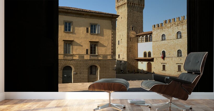 Arezzo Tuscany Italy. Framed view of Palazzo dei Priori Communal Palace Wall Murals