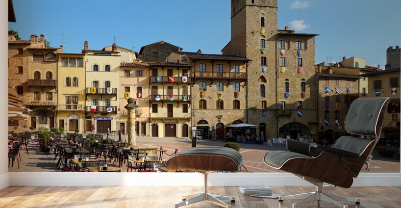 Arezzo Tuscany Italy. A group of people walking in Piazza Grande Wall Murals