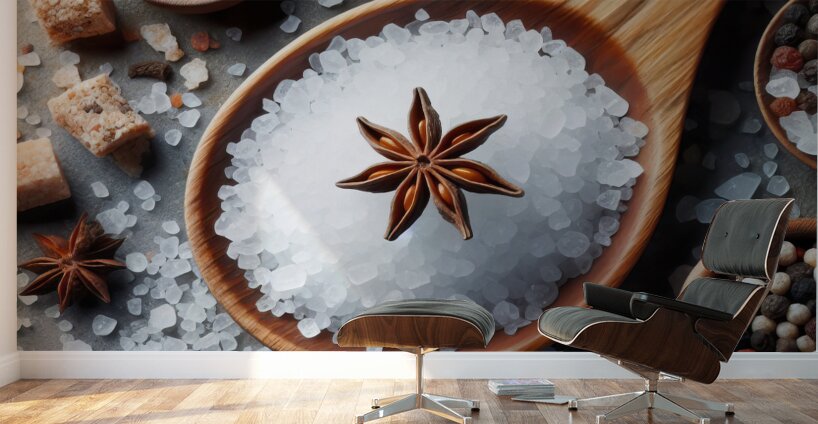 320 Sea ​​salt in wooden spoon top view Wall Murals