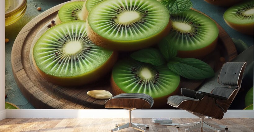 404 green slices of kiwi . background or wallpape Wall Murals