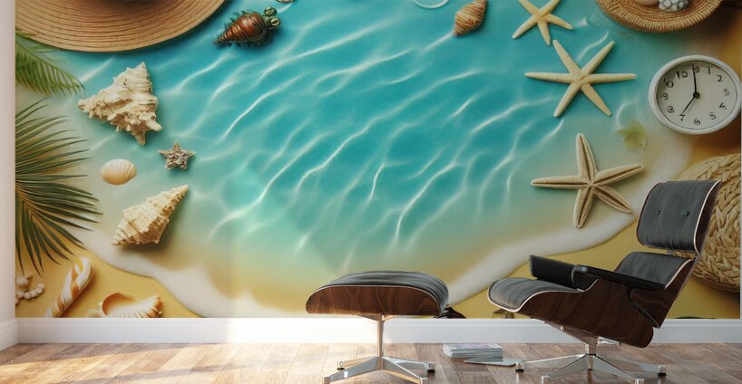 410 Yellow sand and blue sea water with summer ac Wall Murals