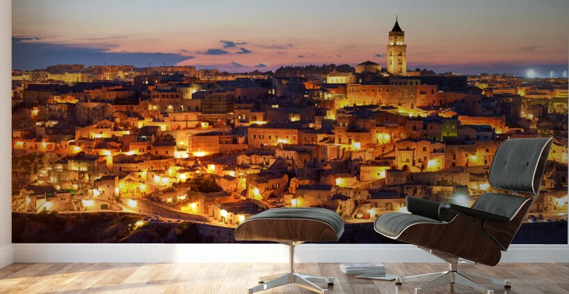 Matera Basilicata Italy. Cityscape. I sassi di Matera at sunset Wall Murals