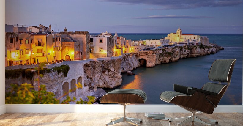 Vieste Gargano. Apulia Puglia Italy. Cape San Francesco and San Francesco church at sunset Wall Murals