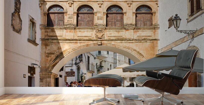 Apulia Puglia Italy. Ostuni. The white town. The Arco Scoppa arch Wall Murals