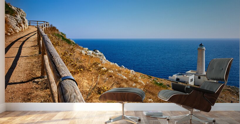 Apulia Puglia Italy. The lighthouse at Cape Palascia Capo dOtranto. The easternmost point of Italy Wall Murals
