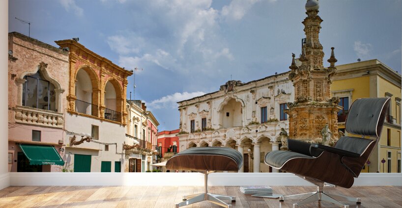 Salento. Apulia Puglia Italy. Nardò. Salandra square. 18th century column Wall Murals