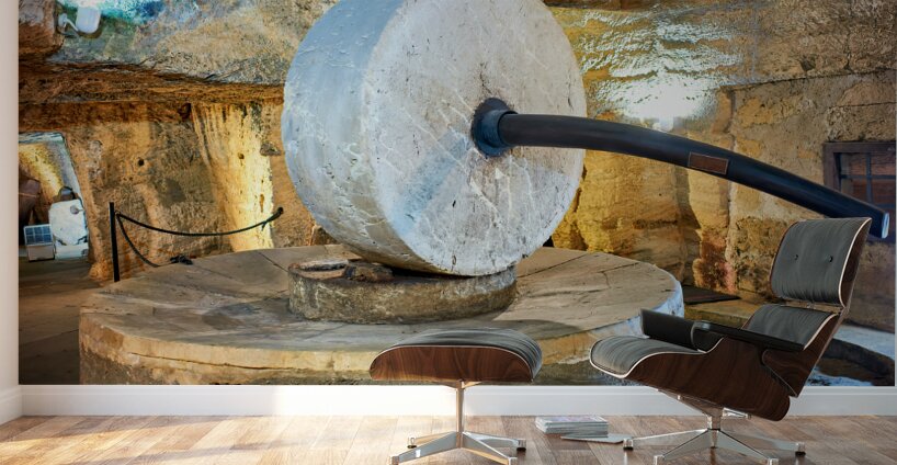 Salento. Apulia Puglia Italy. Gallipoli. Old olives crusher. Frantoio Oleario Ipogeo di Palazzo Granafei Wall Murals