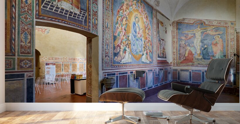 San Gimignano. Tuscany. Italy. Frescoes in the church of San Lorenzo in Ponte. Madonna col Bambino in gloria Madonna with Child in Glory by Simone Martini Wall Murals