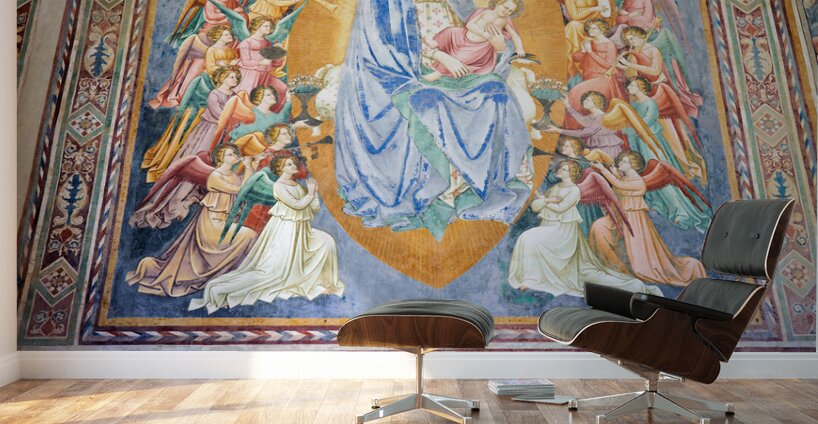 San Gimignano. Tuscany. Italy. Frescoes in the church of San Lorenzo in Ponte. Madonna col Bambino in gloria Madonna with Child in Glory by Simone Martini Wall Murals