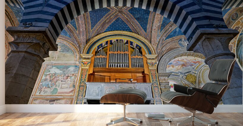 San Gimignano. Tuscany. Italy. The interior of the Collegiata di Santa Maria Assunta. Duomo Cathedral Wall Murals