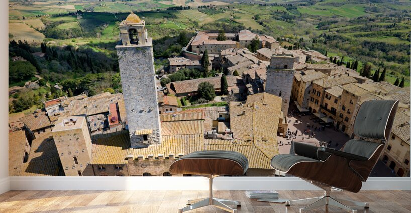 San Gimignano. Tuscany. Italy. Aerial view of the old town Wall Murals