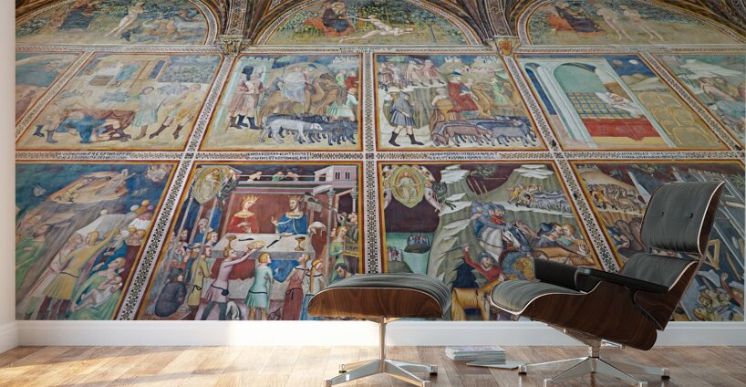 San Gimignano. Tuscany. Italy. The interior of the Collegiata di Santa Maria Assunta. Duomo Cathedral Wall Murals