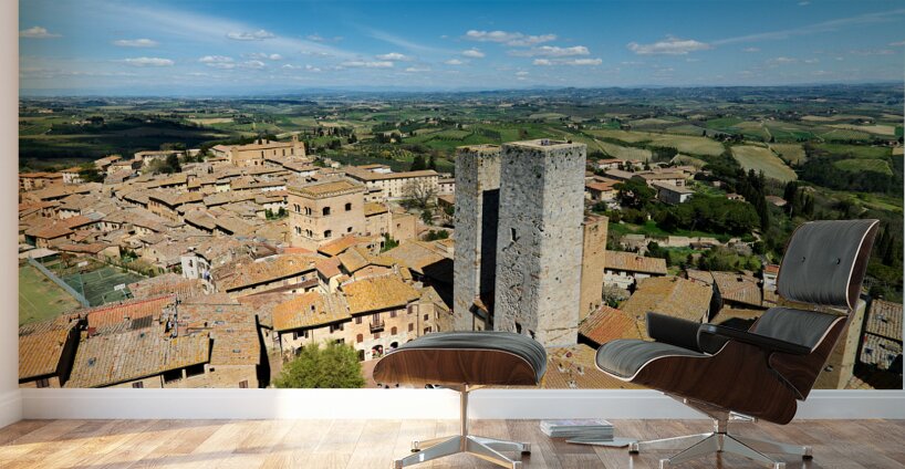 San Gimignano. Tuscany. Italy. Aerial view of the old town Wall Murals