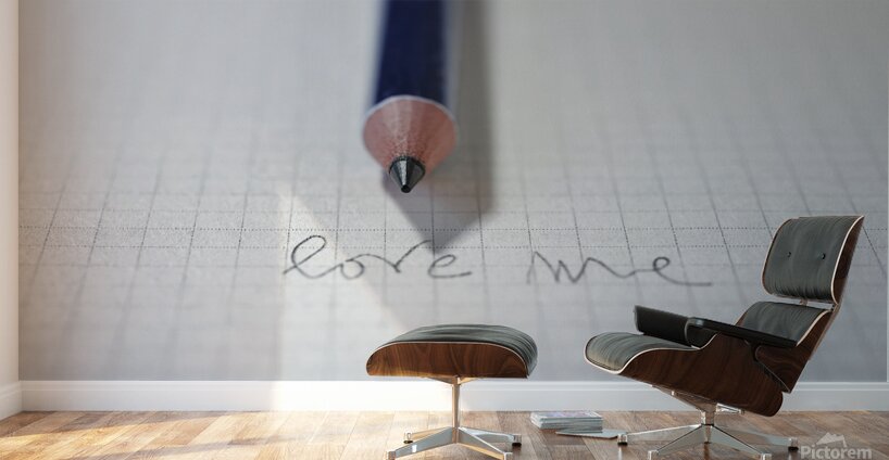 Words LOVE ME on paper and pencil Wall Murals