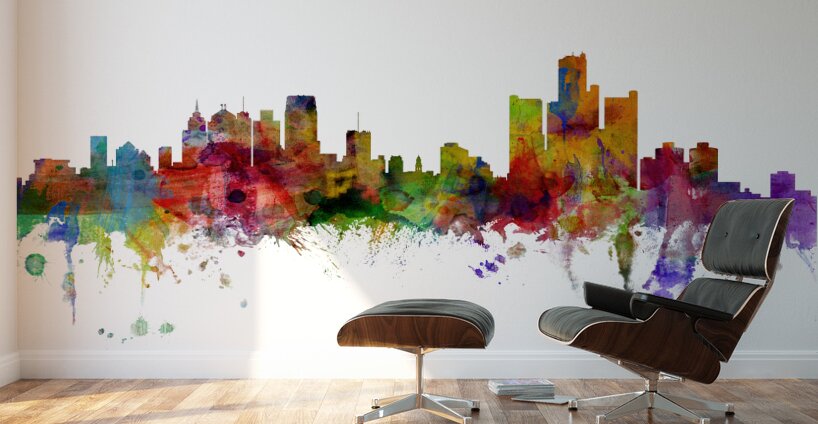 Detroit Michigan Skyline Wall Murals