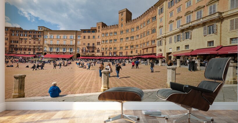 Siena Tuscany Italy. Restaurants in Piazza del Campo Wall Murals