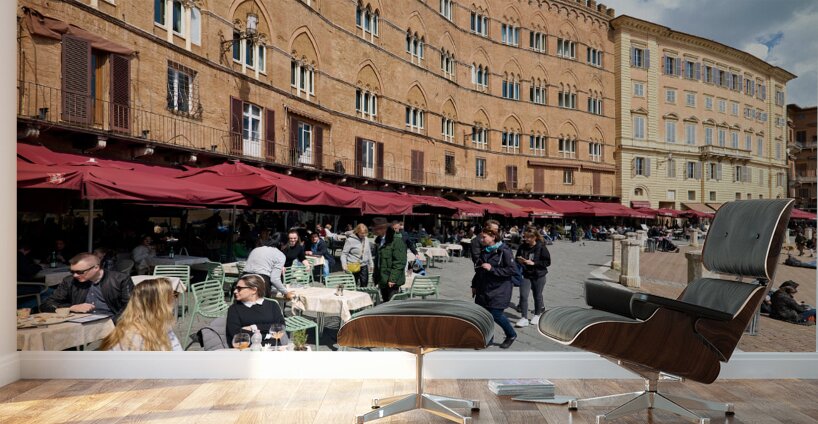 Siena Tuscany Italy. Restaurants in Piazza del Campo Wall Murals
