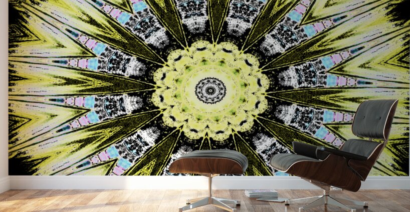 Abstract Yellow Kaleidoscope Pattern Design Wall Murals