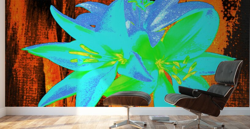 Abstract Vibrant Neon  Trio of Lilies Wall Murals