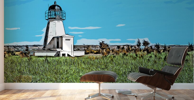 Sandy Point Light Overlooks Narragansett Bay in Rhode Island -Illus. Wall Murals