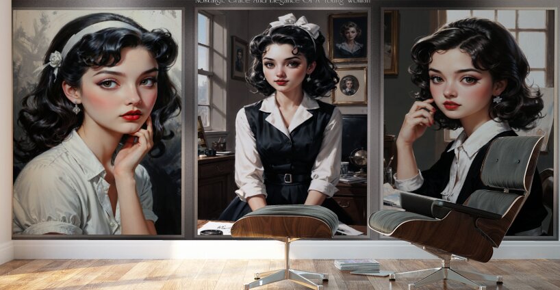 The Nostalgic Grace And Elegance Of A Young Woman Captivating AI Concept Art by Xzendor7 Wall Murals