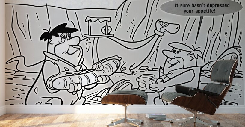 Fred Flintstone and Barney Rubble Eating Lunch Wall Murals