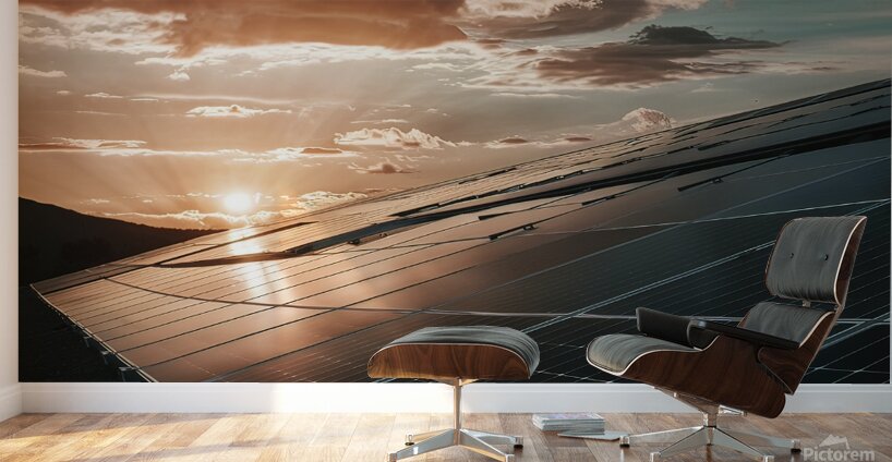 view of a solar photovoltaic cell panels under su Wall Murals