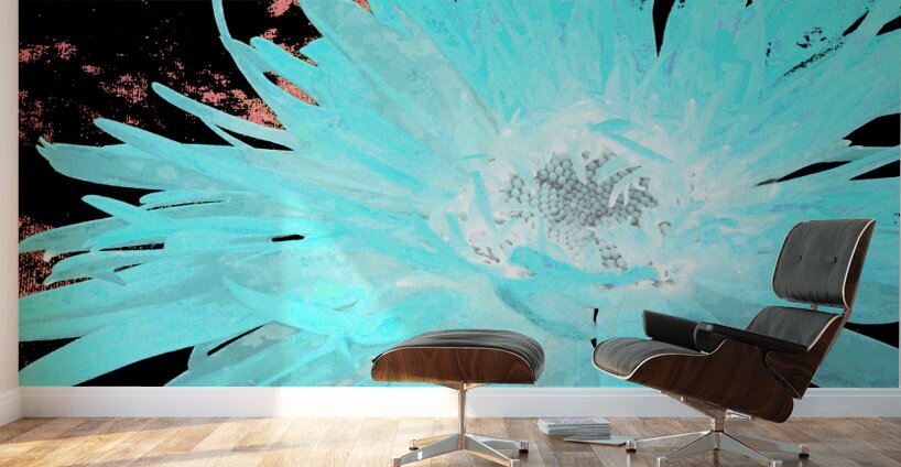 Abstract Turquoise Daisy Flower Wall Murals
