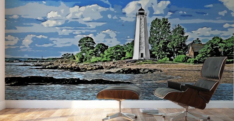 Five Mile Point Lighthouse in Connecticut - Illus. Wall Murals