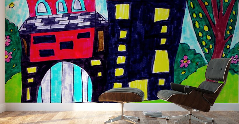 Abstract Doodle House Cats Wall Murals