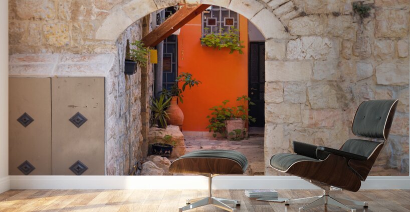 Israel Jerusalem old narrow streets of Nahlaot historic neighborhood with many small synagogues Wall Murals