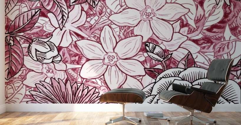 Watercolor Botanical Flowers Garden Pink Flowerbed I Wall Murals