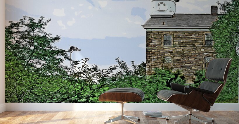 Great Captain Island Lighthouse on Hilltop in Connecticut - Illus. Wall Murals