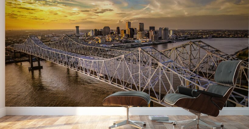 Aerial New Orleans Skyline Over Bridges Wall Murals