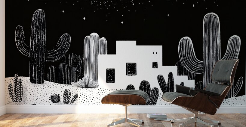 Cactus Garden Sketch Night Wall Murals