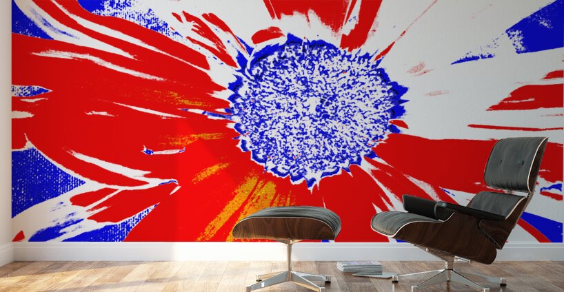 Red White and Blue Daisy on a Navy Abstract Background Wall Murals